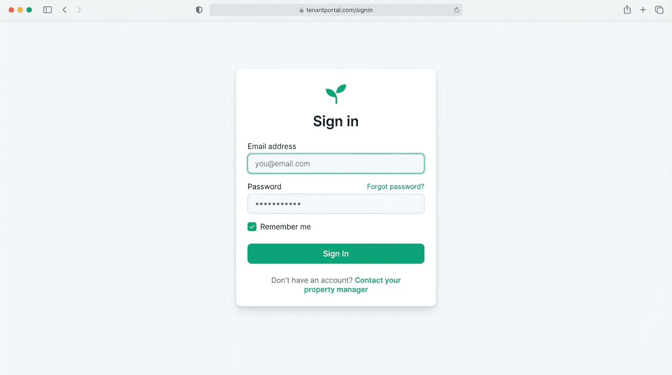 Resident portal sign-in screen